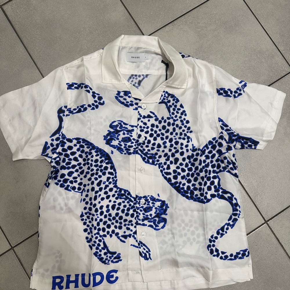 Rhude Cream and Blue Patterned Shirt